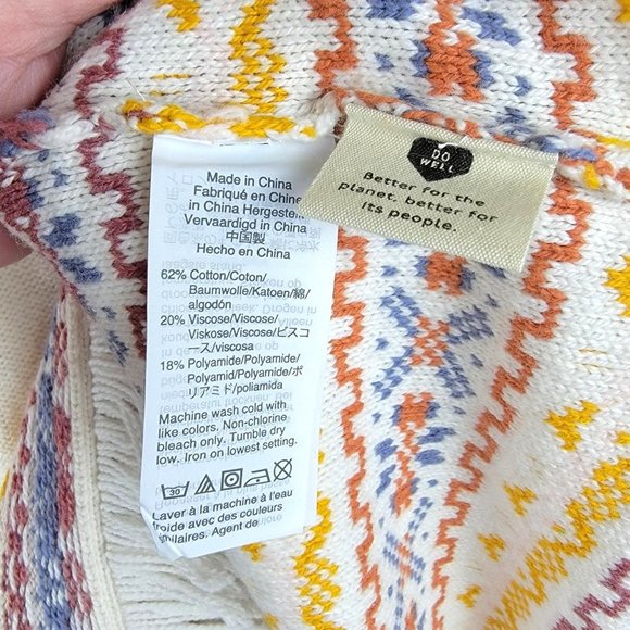 Madewell Cotton Blend Colorful V Neck Short Sleeve Fringe Hem Cropped Top Size S - Picture 8 of 9